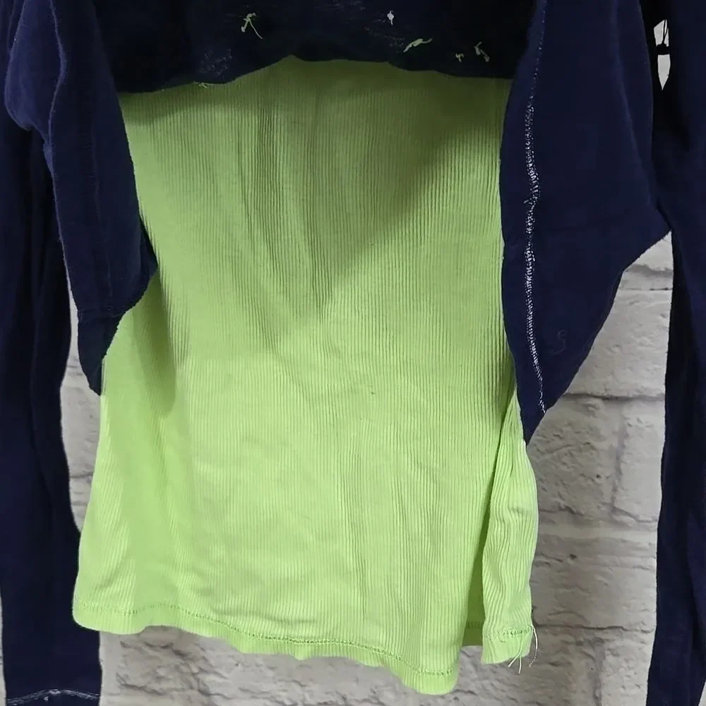 Justice Girls Layered Top Size 12 Navy Lime Graphic Shirt Tween Everyday Tee